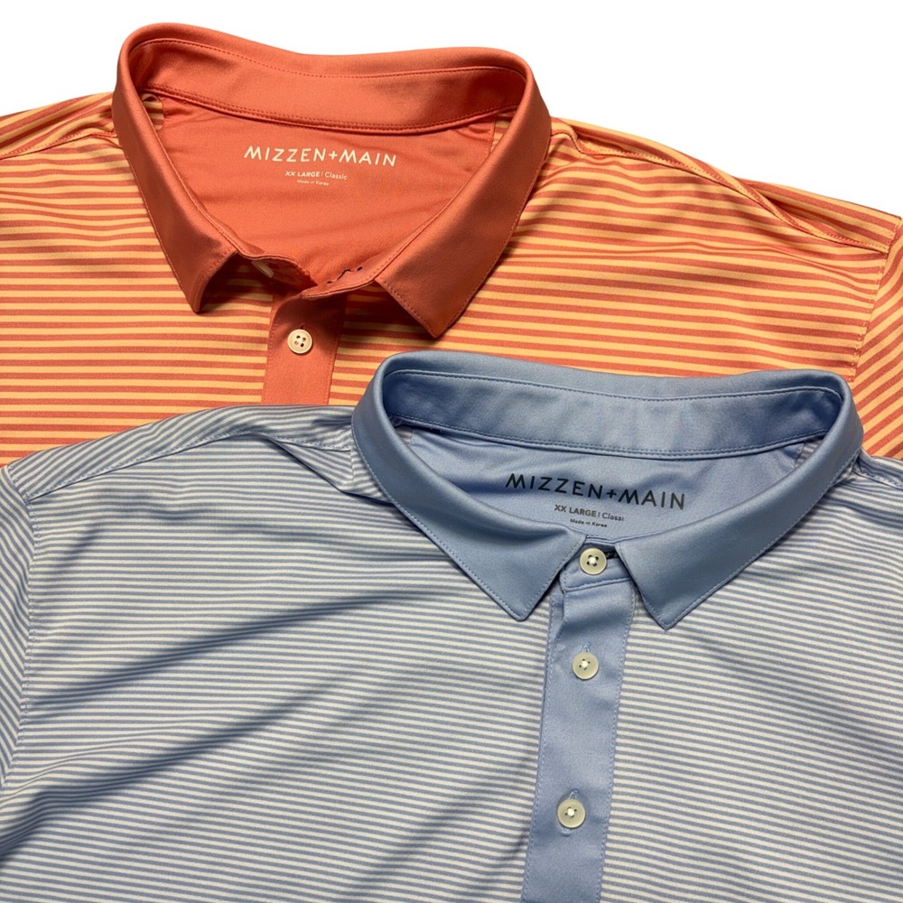 Mizzen+Main Mens Polo Shirt Bundle 2PK Blue Pink Striped Classic Fit XXL 2XL